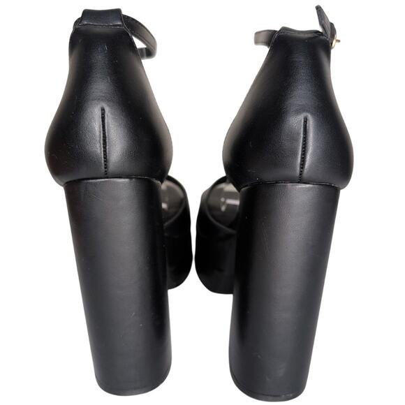 Y2K Chunky Peep Toe Platform Heels Women 7.5 Faux Leather Party Night Out Club - Picture 3 of 7